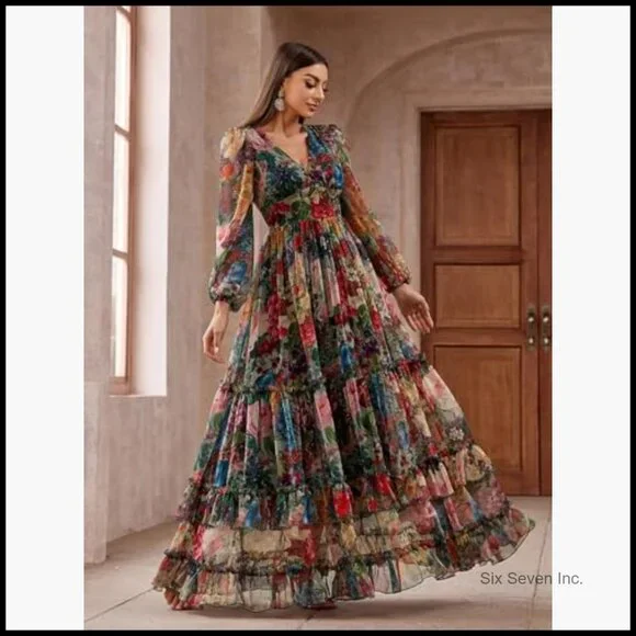 Polyester Maxi Dress Long Sleeve Casual Summer Wedding Guest - Picture 4 of 6